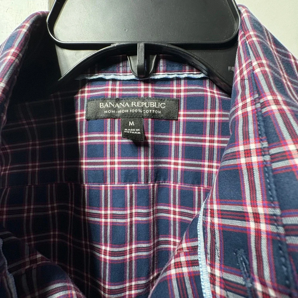 Banana Republic Mens Shirt Lot 6 Medium Blue Red Plaid Dot Cotton Non-Iron